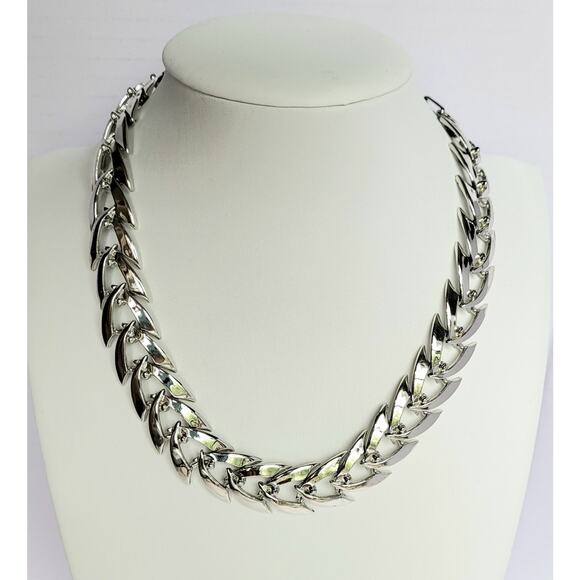 Vintage Coro Necklace 1960s Silver Chevron Signed 1960s MCM Mid Century Modern - Picture 1 of 7